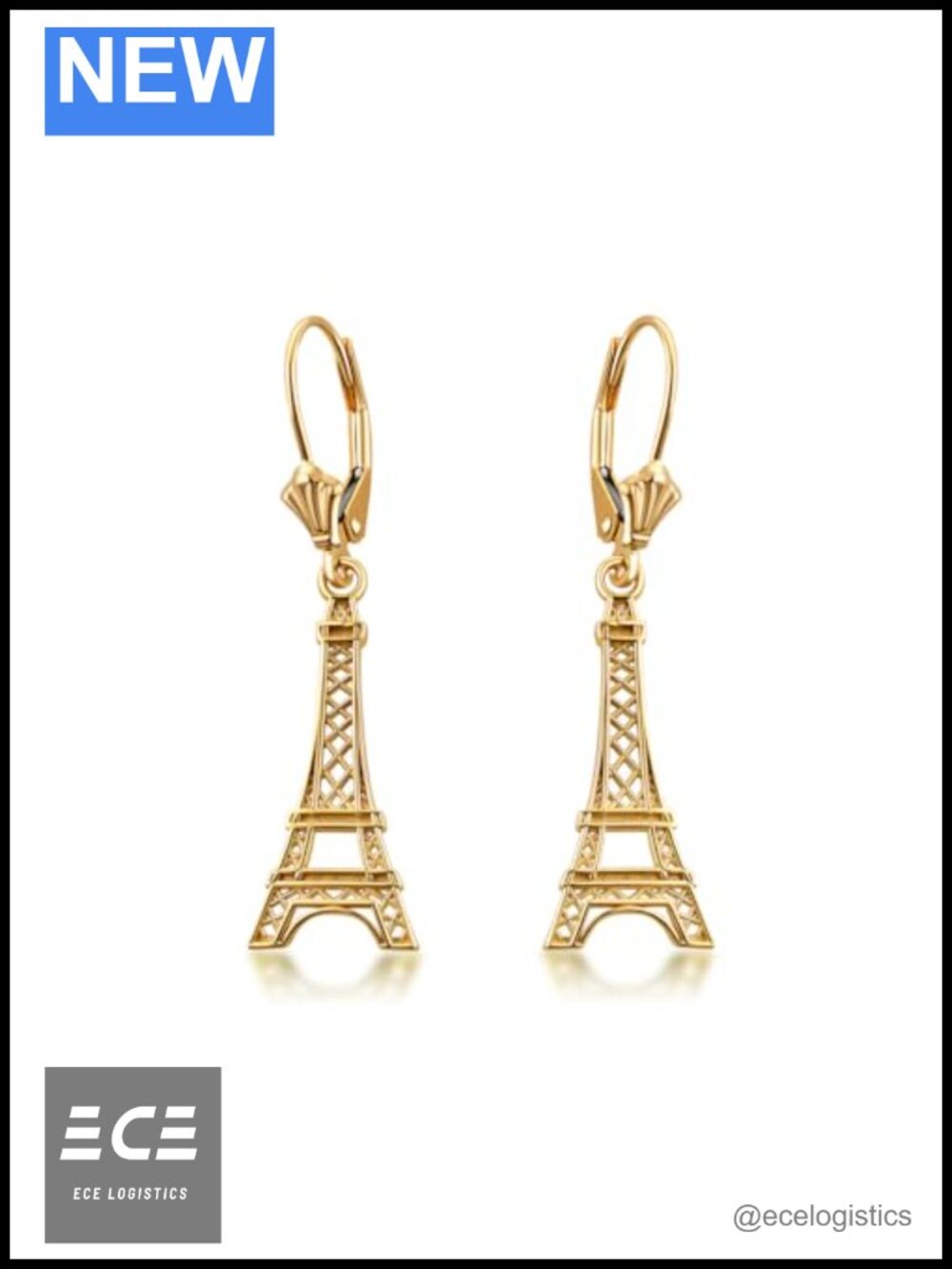 10K 14K Yellow Gold Eiffel Tower Leverback Earrings Fine Jewelry